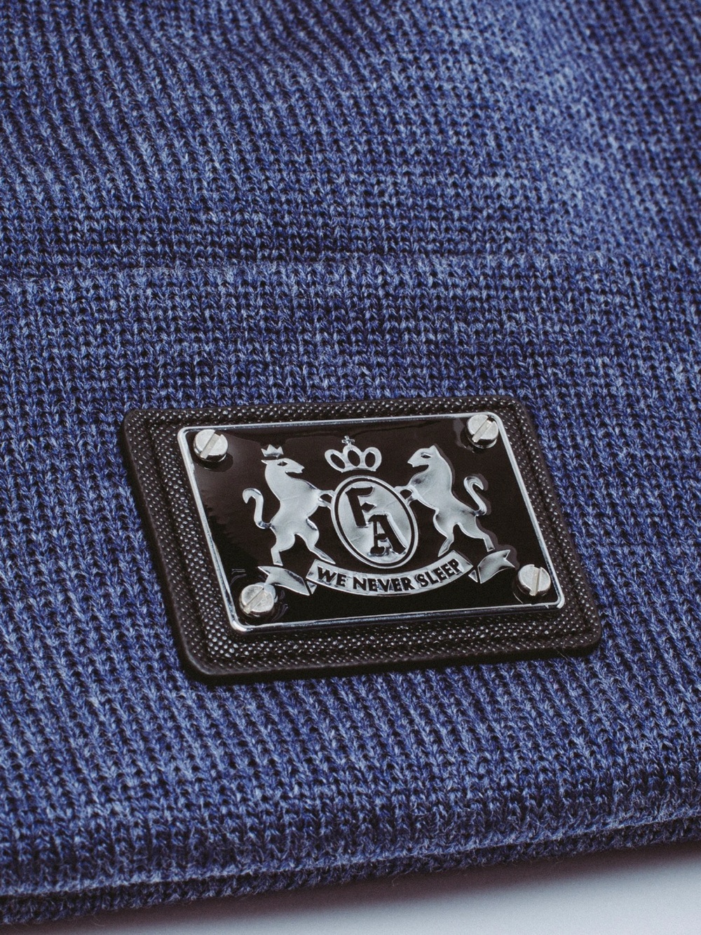 FA Navy Blue Knit Men’s Jeans with Crest Patch